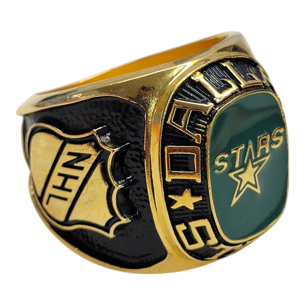 Dallas Stars Giant Oversized Fan Ring Gold Tone Green Enamel Desk Paperweight